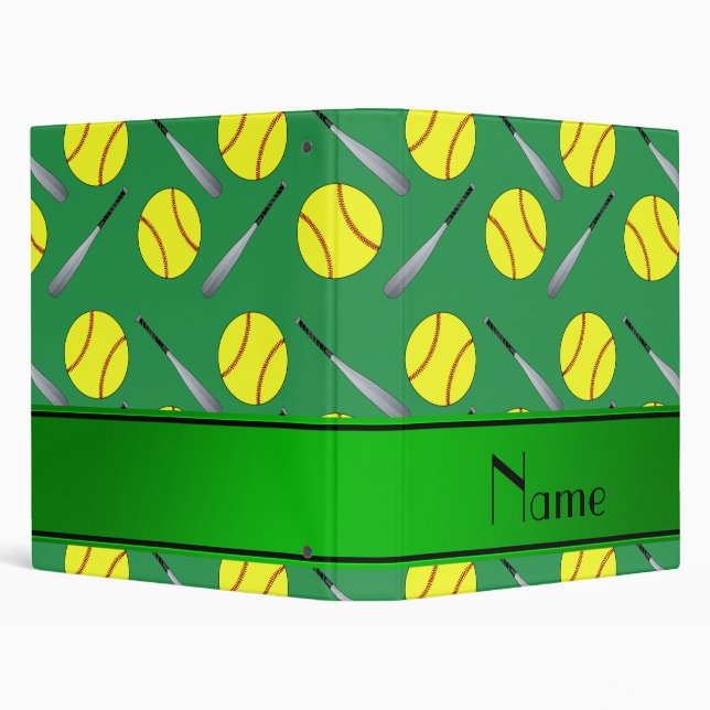 Personalized name green softball pattern binder (Background)