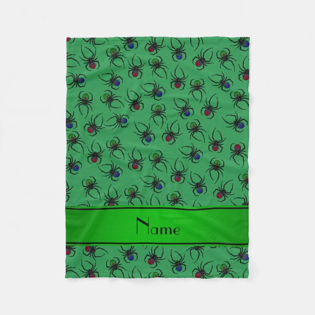 Personalized name green spiders fleece blanket (Front)