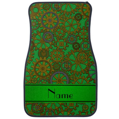 Personalized name green steampunk cogs car mat