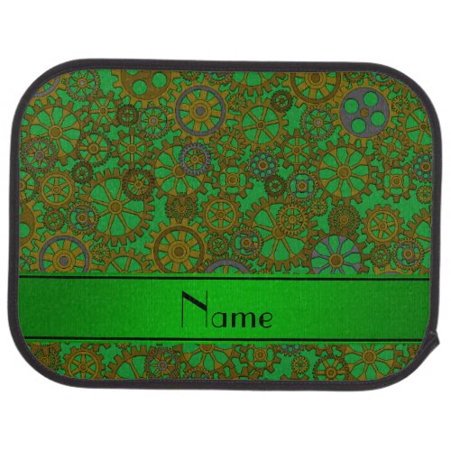 Personalized name green steampunk cogs car mat