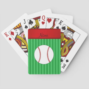 Personalized name green stripes baseball poker cards