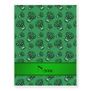 Personalized name green sugar skulls temporary tattoos