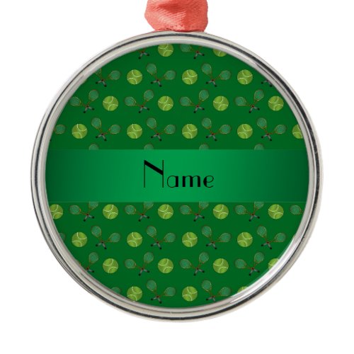 Personalized name green tennis balls metal ornament
