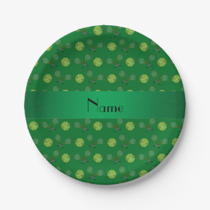 Personalized name green tennis balls paper plates