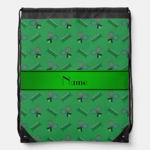 Personalized name green tennis rackets and nets drawstring bag