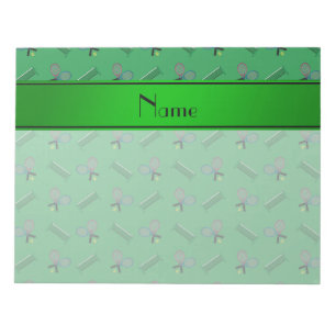 Personalized name green tennis rackets and nets notepad