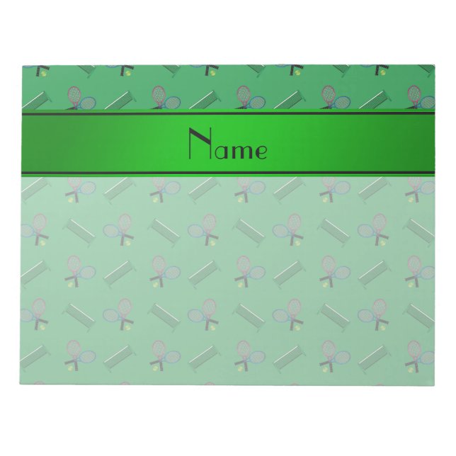 Personalized name green tennis rackets and nets notepad (Front)