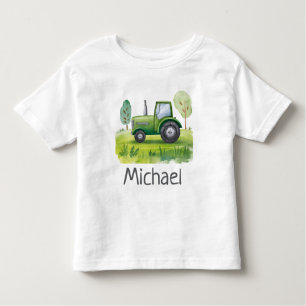 Personalized Name Green Tractor Farm Watercolor Toddler T-shirt
