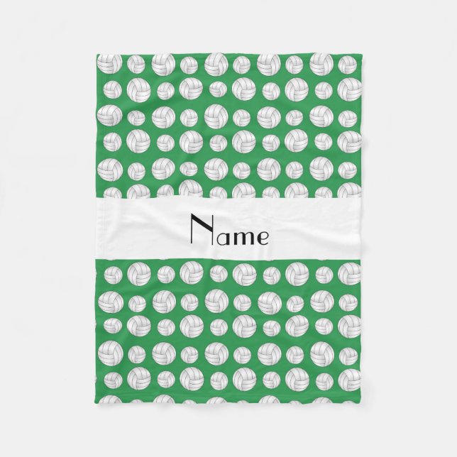 Personalized name green volleyball balls fleece blanket (Front)