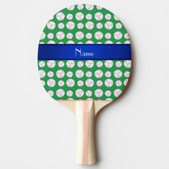 Personalized name green volleyball blue stripe Ping-Pong paddle (Front)