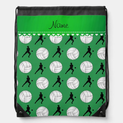 Personalized name green volleyballs silhouettes drawstring bag