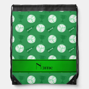 Personalized name green volleyballs trophy flag drawstring bag