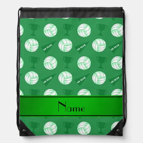 Personalized name green volleyballs trophy flag drawstring bag