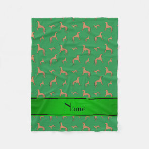 Personalized name green Whippet dogs Fleece Blanket