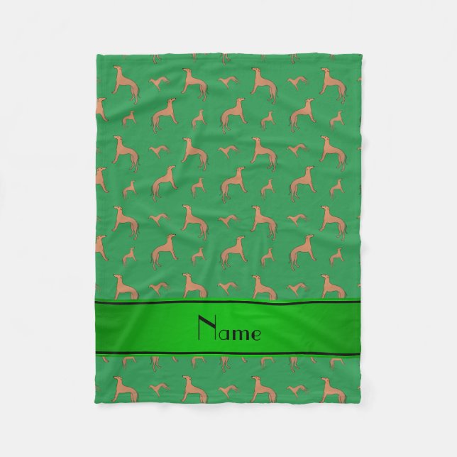 Personalized name green Whippet dogs Fleece Blanket (Front)