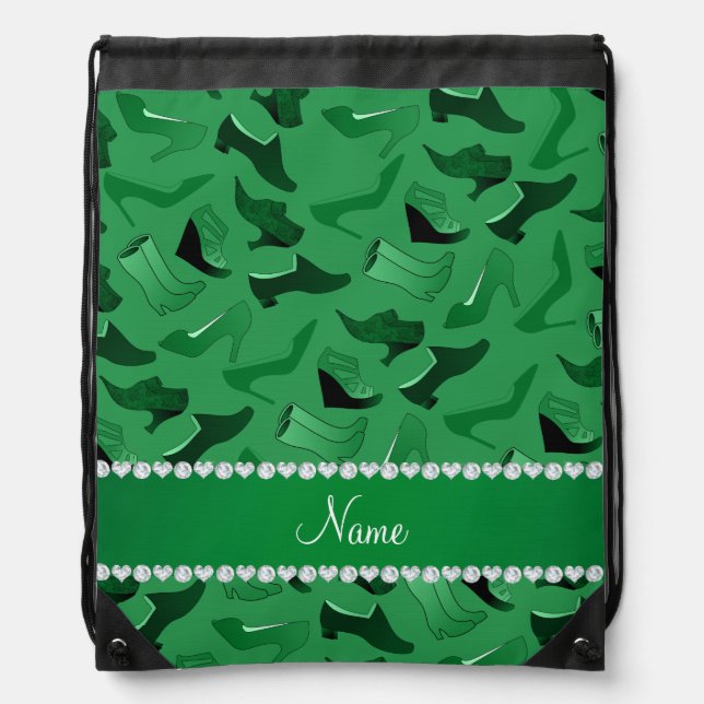 Personalized name green women's shoes pattern drawstring bag (Front)