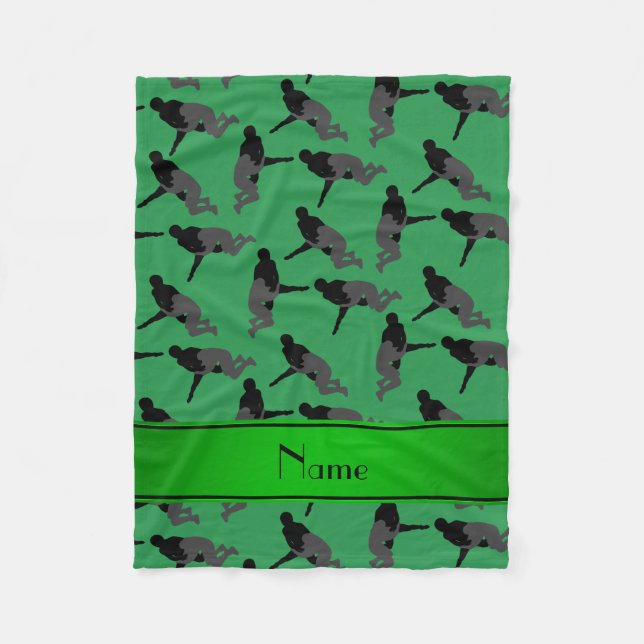 Personalized name green wrestling fleece blanket (Front)