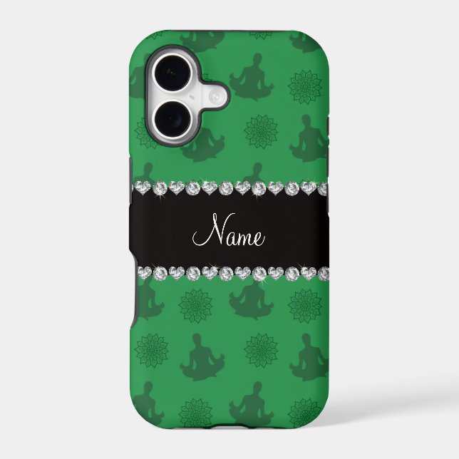 Personalized name green yoga pattern iphone case (Back)
