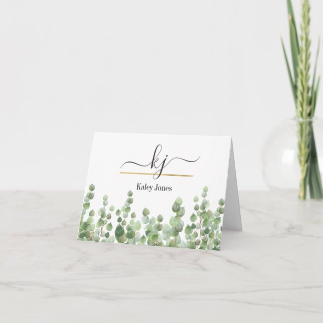 Personalized Name Greenery | From The Desk Of Letterpress Thank You Card (Front)