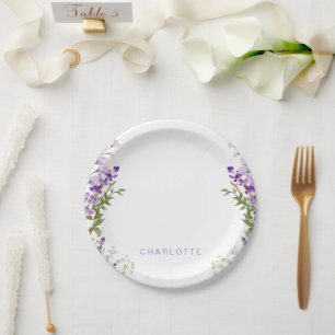 Personalized Name Greenery Lavender Shower Paper Plates