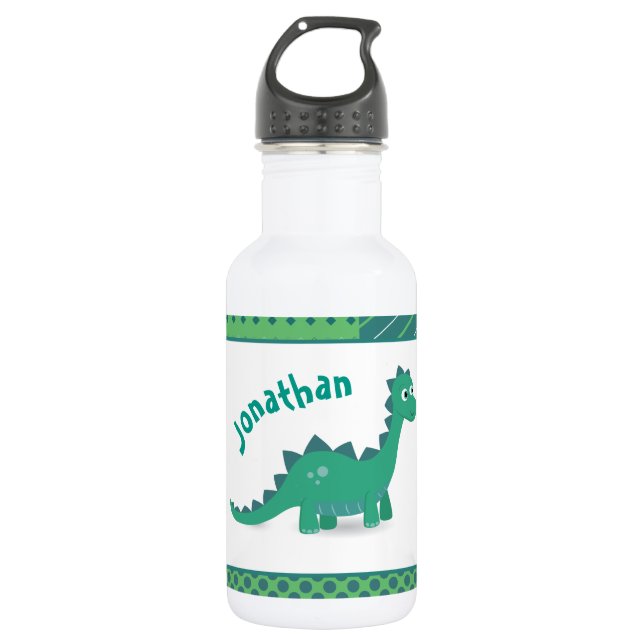 Personalized name grenn dinosaur water bottle (Front)