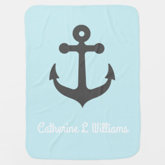 Personalized name Grey anchor on blue Swaddle Blanket