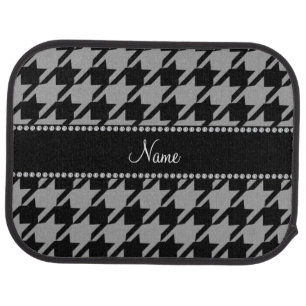 Personalized name grey black houndstooth car floor mat