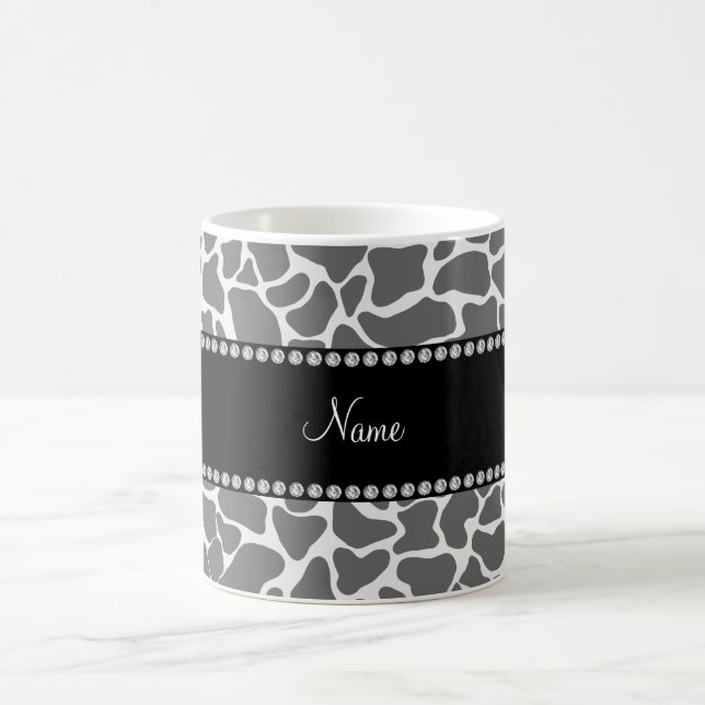 Personalized name grey giraffe pattern coffee mug (Center)