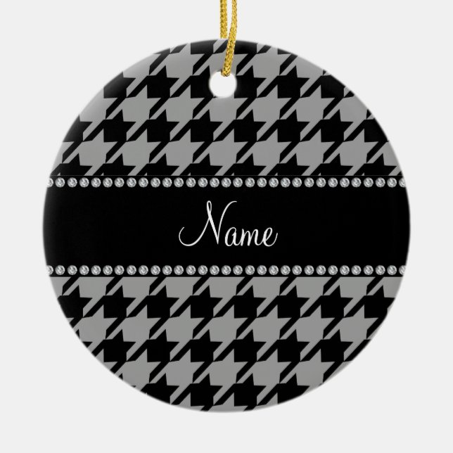 Personalized name grey houndstooth ceramic ornament (Front)