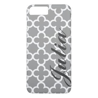 Personalized Name Grey Quatrefoil Pattern iPhone 8 Plus/7 Plus Case