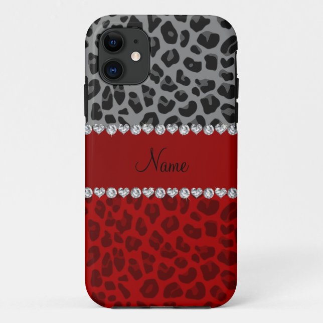 Personalized name grey red leopard pattern Case-Mate iPhone case (Back)