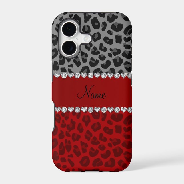 Personalized name grey red leopard pattern iphone case (Back)