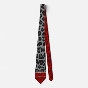 Personalized name grey red leopard pattern neck tie