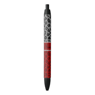 Personalized name grey red leopard pattern pen
