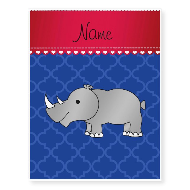 Personalized name grey rhino blue moroccan temporary tattoos (Front)