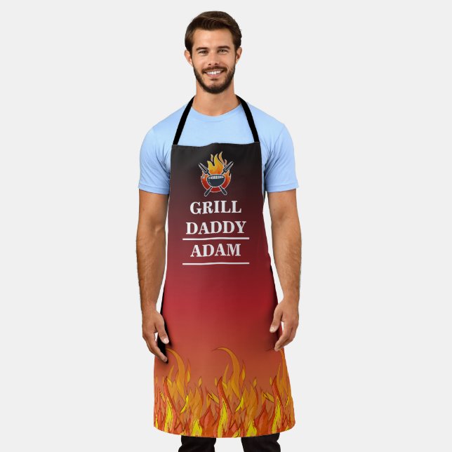 Personalized Name Grill Daddy BBQ for Grillers Apron (Worn)