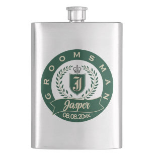 Personalized Name Groomsman Wedding Date Heraldic Flask