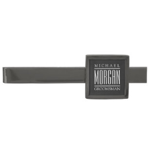 Personalized Name Groomsmen Gunmetal Finish Tie Bar