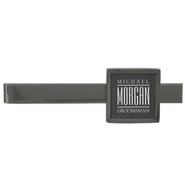 Personalized Name Groomsmen Gunmetal Finish Tie Bar (Front)