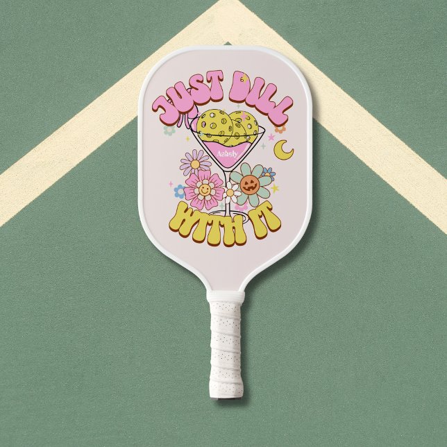 Personalized Name Groovy Retro Mom Pickleball Paddle (Creator Uploaded)