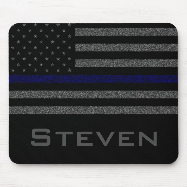 Personalized Name Grunge Thin Blue Line Flag Mouse Pad (Front)