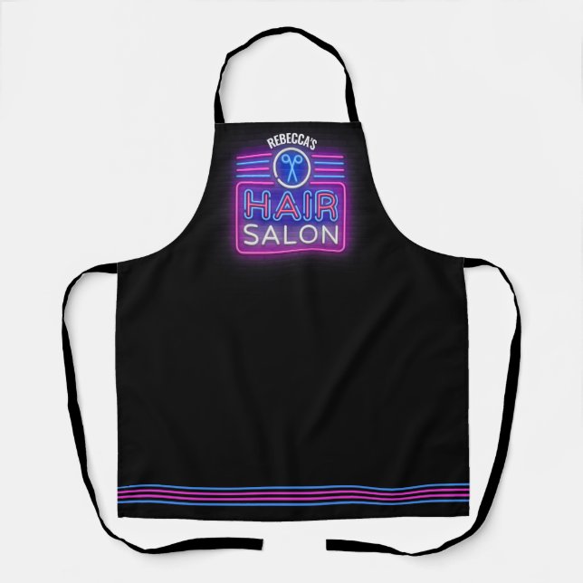 Personalized NAME Hair Salon Stylist Neon Style Apron (Front)