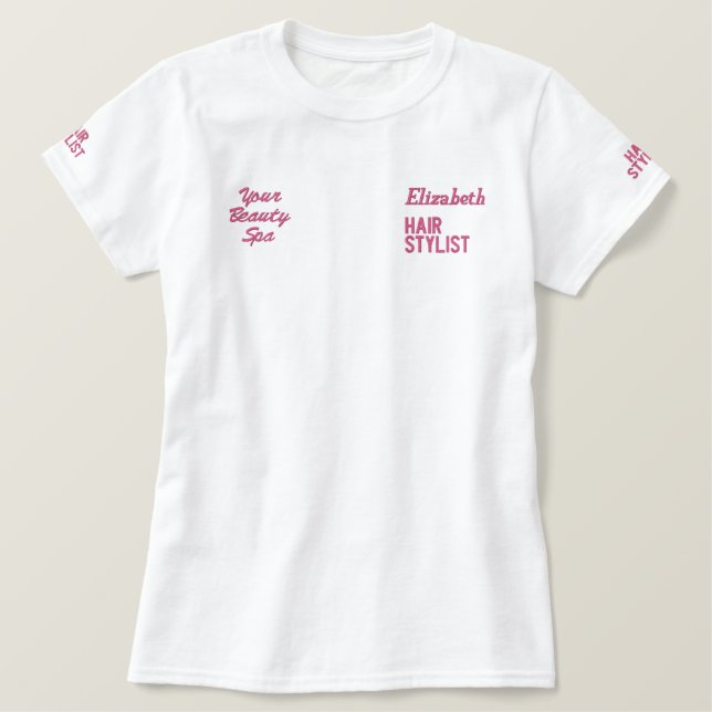 Personalized Name Hair Stylist Professional Salon Embroidered Shirt (Design Front)