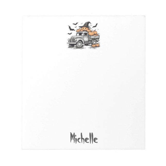 Personalized Name Halloween Truck Pumpkins bats Notepad (Front)