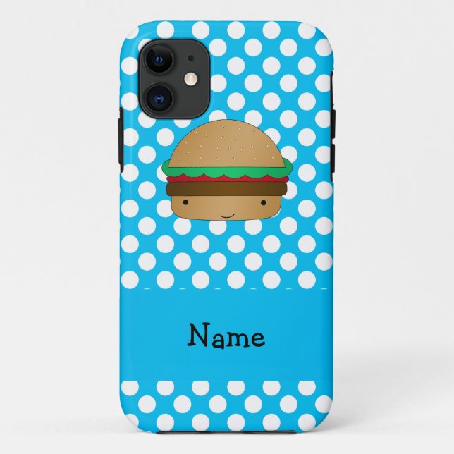 Personalized name hamburger blue white polka dots Case-Mate iPhone case (Back)