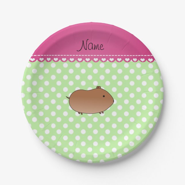 Personalized name hamster green white dots paper plates (Front)