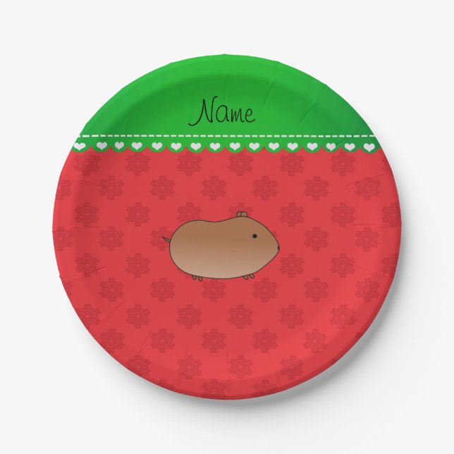 Personalized name hamster red snowflakes paper plates (Front)