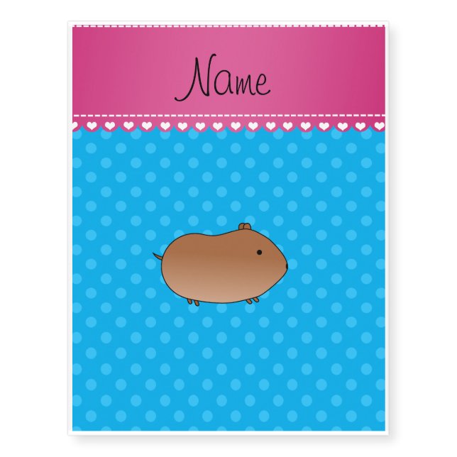 Personalized name hamster sky blue polka dots temporary tattoos (Front)