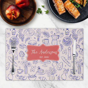 Personalized Name Hand Drawn Food Paper Placemat