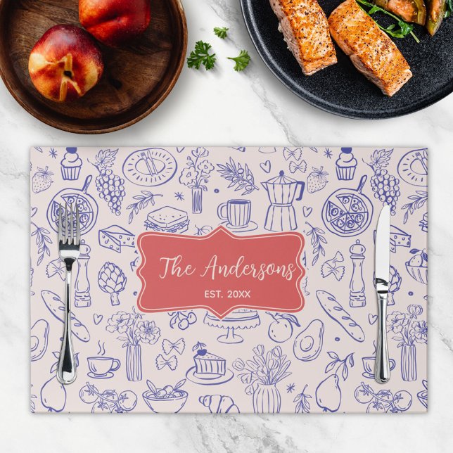 Personalized Name Hand Drawn Food Paper Placemat (In situ)